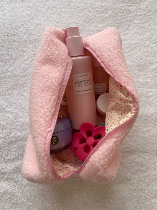 Pink Teddy Fur Cosmetic Case